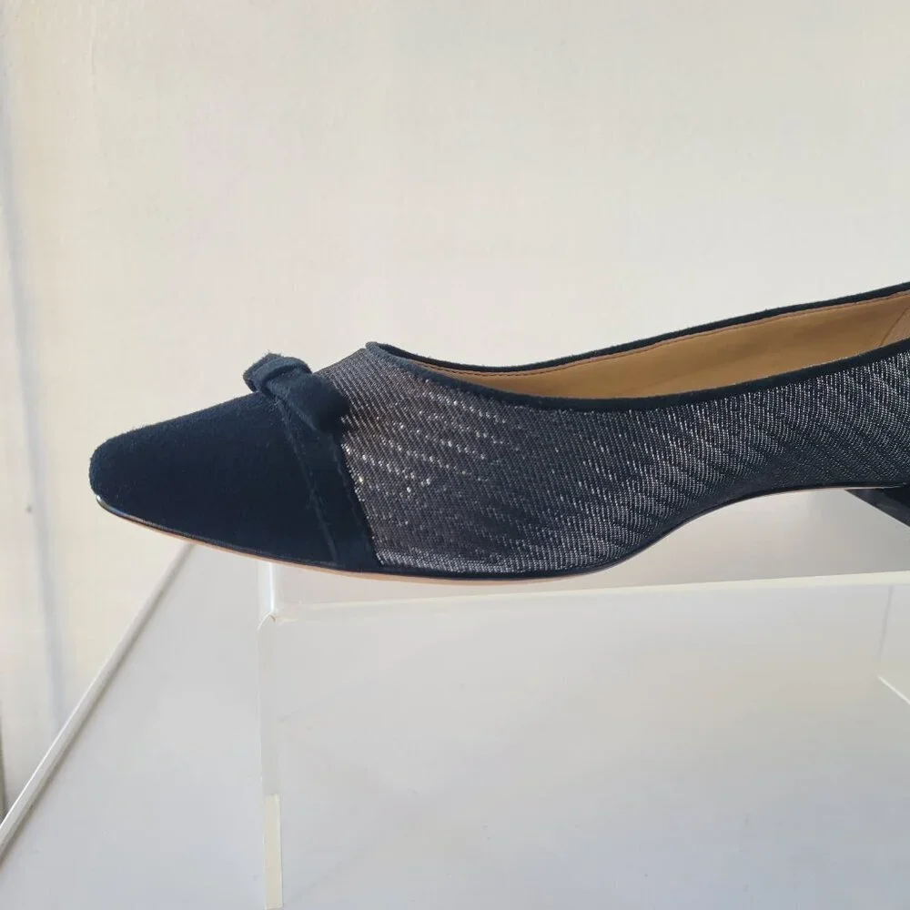 Talbots Edison Bow-Detail Black & Silver Flats - Lurex®  (Size 9.5)